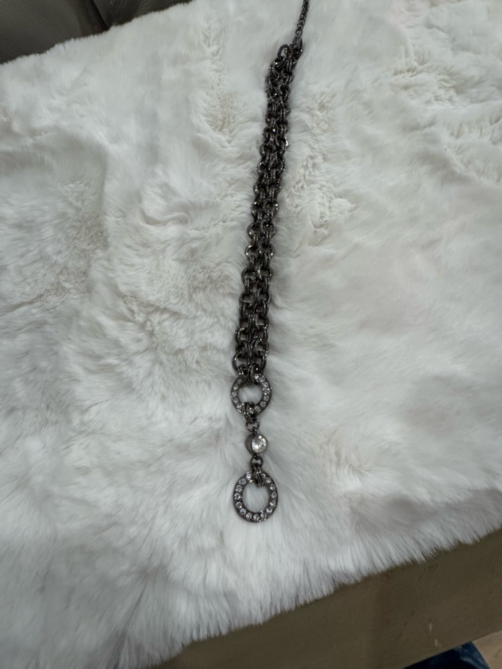Chunky Gunmetal Chain Necklace with Rhinestone Rings - Picture 3 of 5